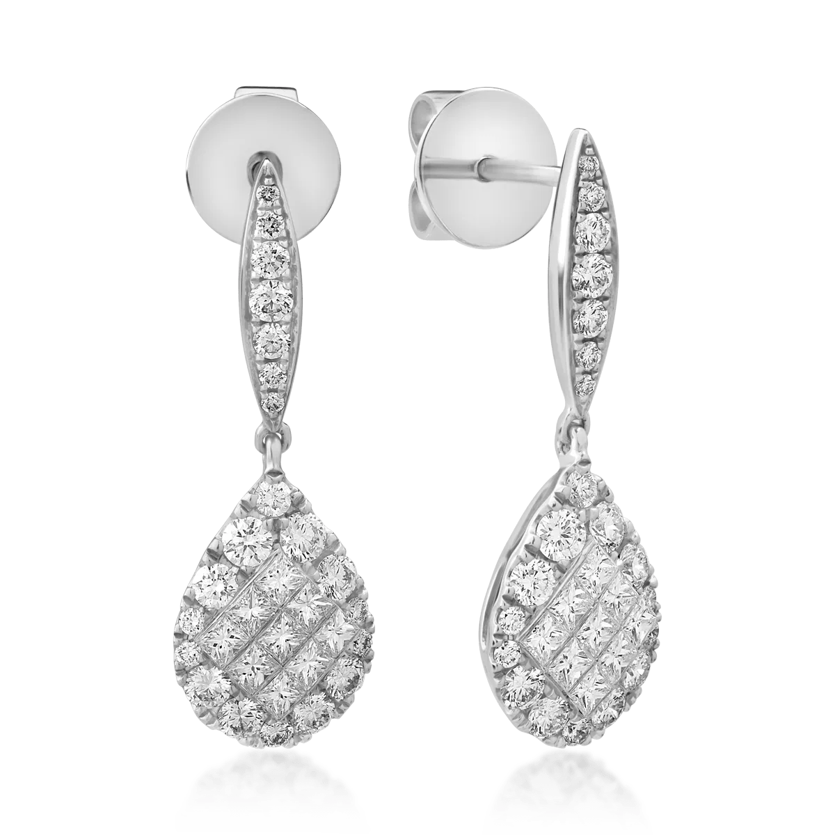 Cercei din aur alb cu diamante princess și rotunde de 1.24ct Cercei din aur alb cu diamante princess și rotunde de 1.24ct