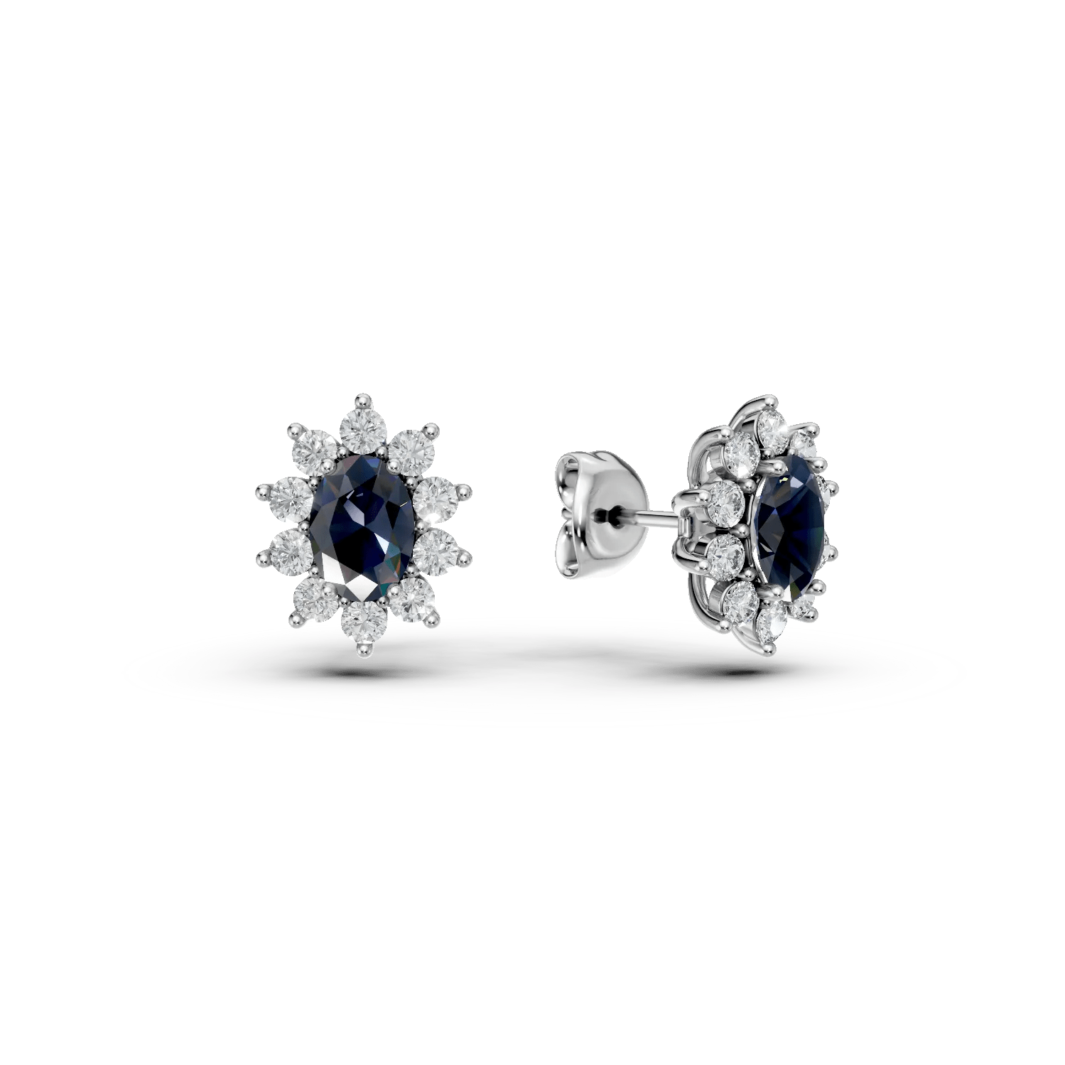 Cercei din aur alb cu safire ovale de 2ct și diamante de 0.84ct Cercei din aur alb cu safire ovale de 2ct și diamante de 0.84ct