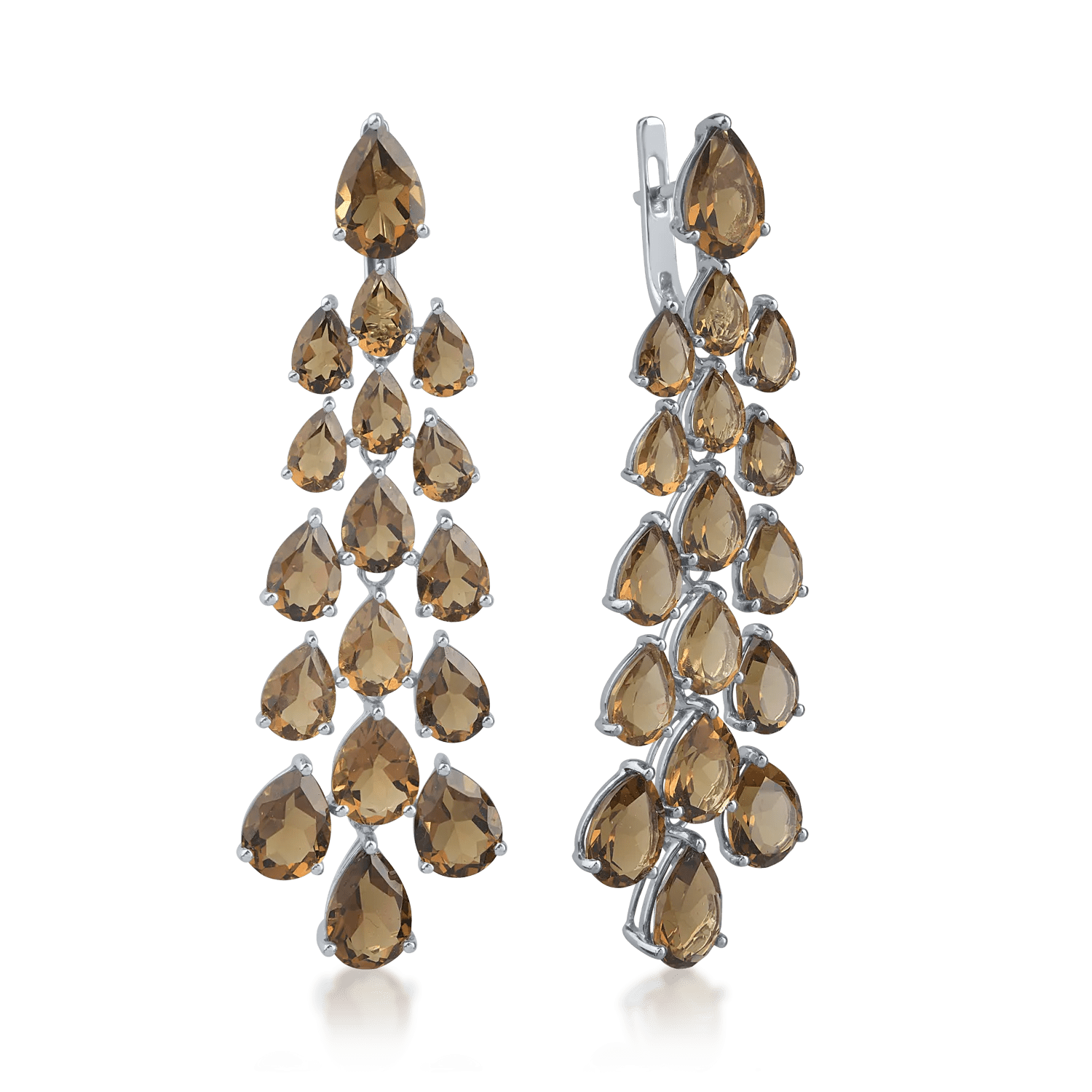 Cercei din aur alb cu quartz coniac pear de 24.04ct Cercei din aur alb cu quartz coniac pear de 24.04ct