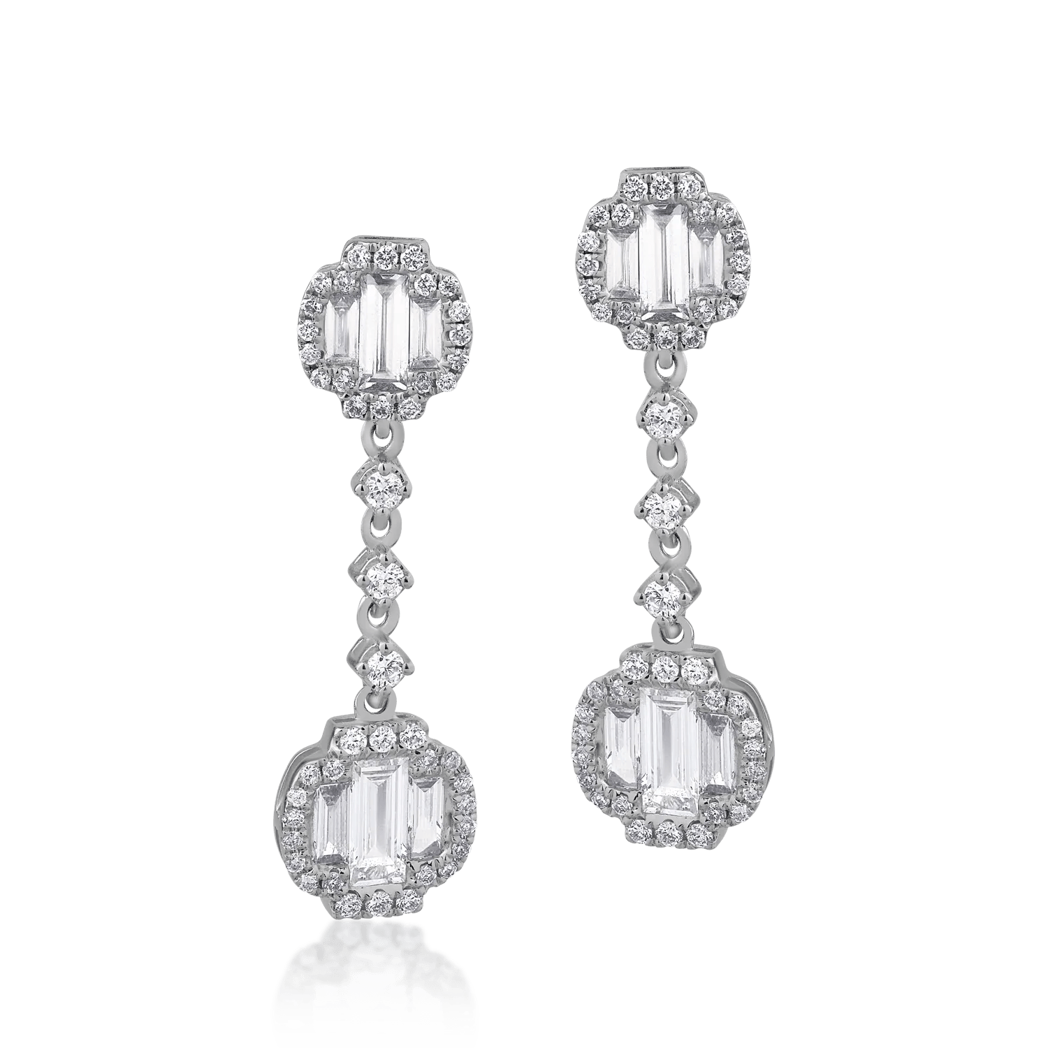 Cercei din aur alb cu diamante baguette și round de 1.36ct – Teilor Cercei din aur alb cu diamante baguette și round de 1.36ct – Teilor