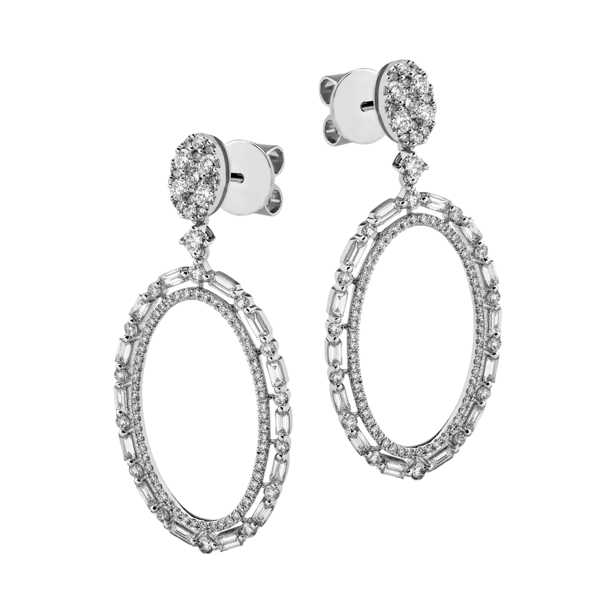 Cercei aur alb cu diamante baguette și rotunde 1.98ct Cercei aur alb cu diamante baguette și rotunde 1.98ct