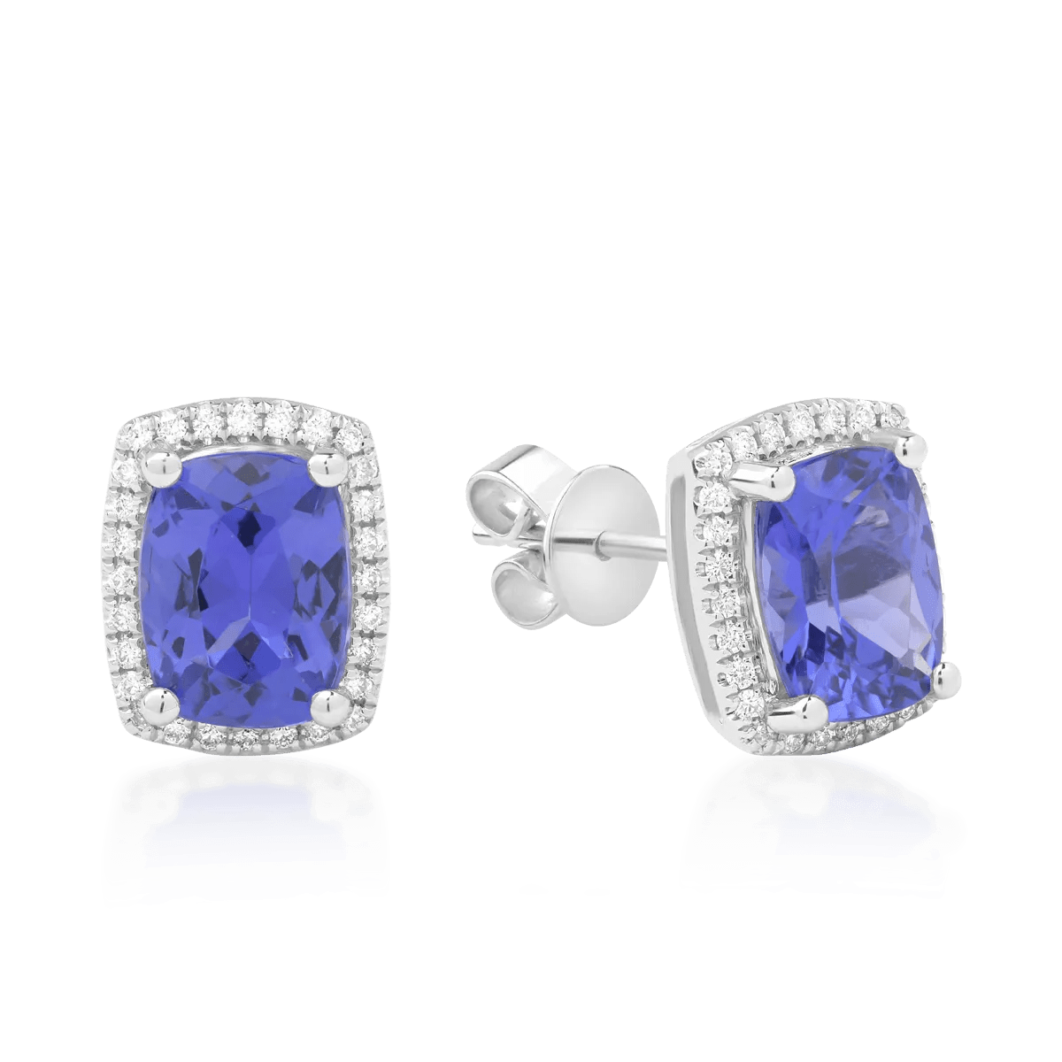 Cercei din aur alb cu tanzanite emerald de 2.7ct și diamante de 0.14ct Cercei din aur alb cu tanzanite emerald de 2.7ct și diamante de 0.14ct