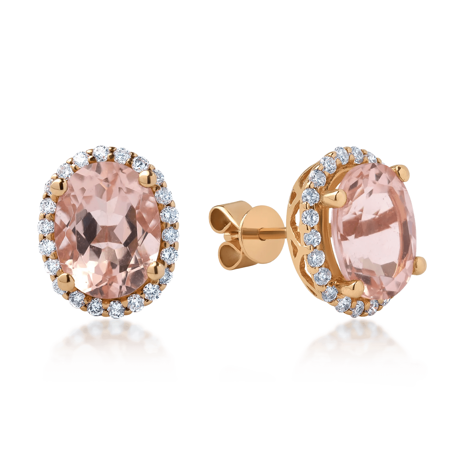 Cercei aur roz cu morganite 3.5ct și diamante 0.34ct Cercei aur roz cu morganite 3.5ct și diamante 0.34ct