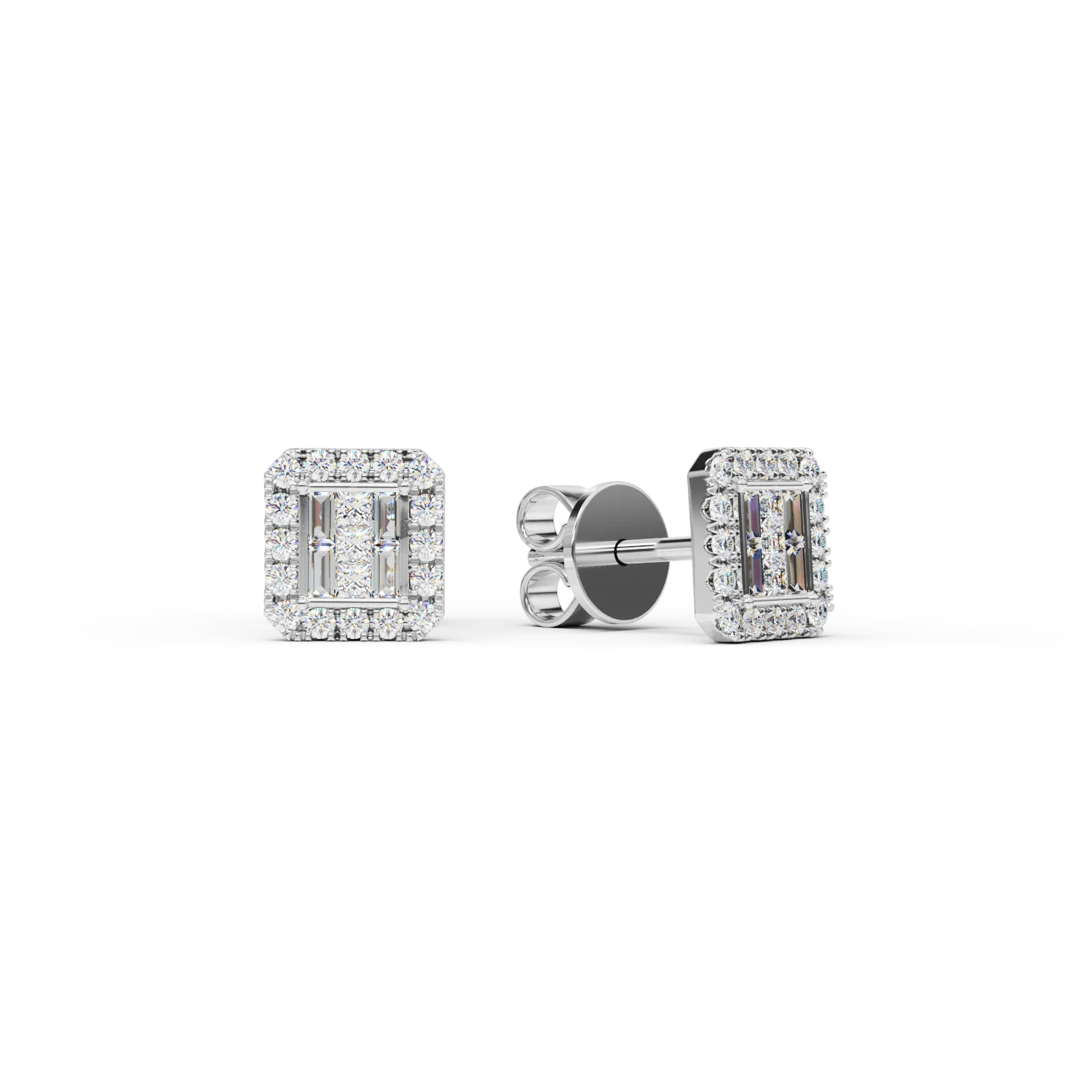 Cercei din aur alb cu diamante de 0.59ct – modele princess, baguette și rotunde Cercei din aur alb cu diamante de 0.59ct – modele princess, baguette și rotunde