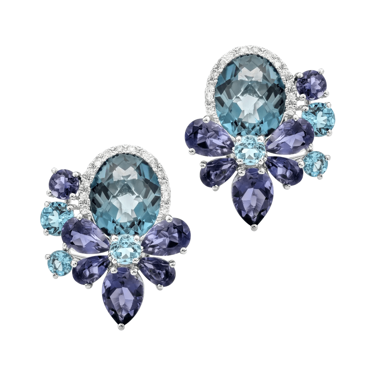 Cercei din aur alb cu pietre prețioase și semiprețioase de 11.1ct Cercei din aur alb cu pietre prețioase și semiprețioase de 11.1ct