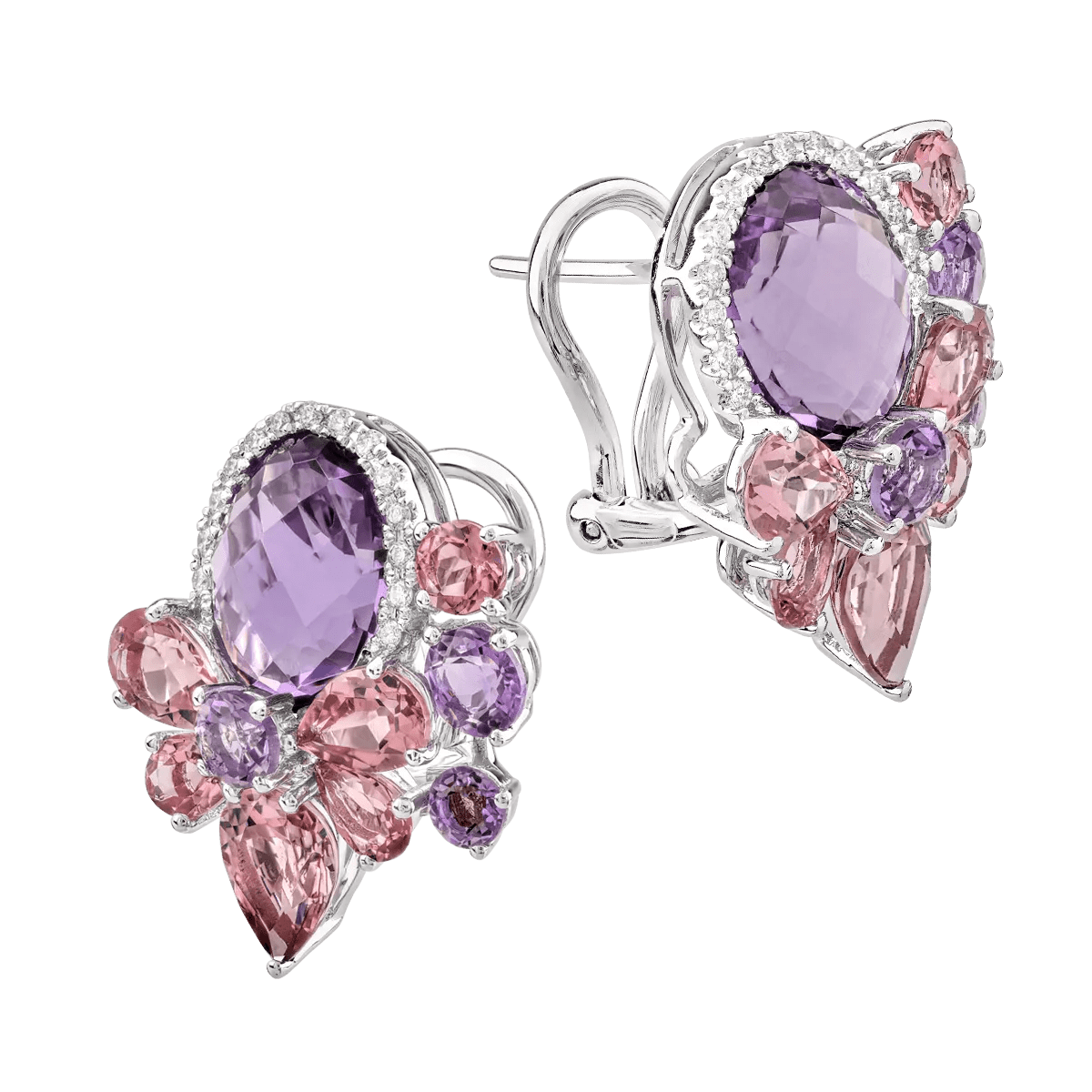 Cercei din aur alb cu pietre prețioase și semiprețioase de 10.95ct Cercei din aur alb cu pietre prețioase și semiprețioase de 10.95ct