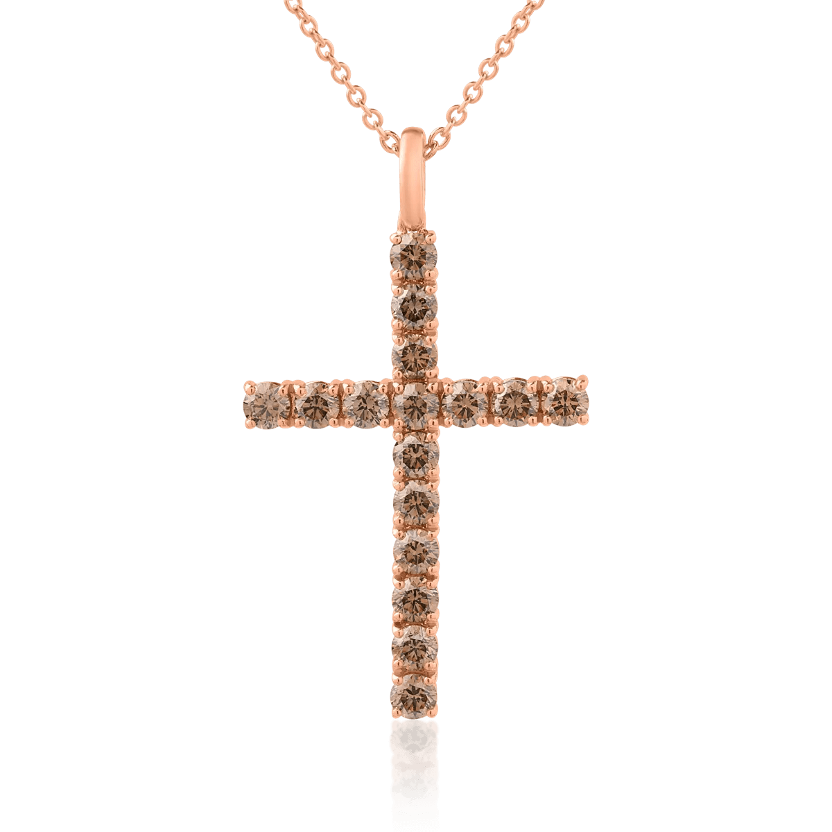 Lanț cu pandantiv cruce din aur roz și diamante maro 1.35ct Lanț cu pandantiv cruce din aur roz și diamante maro 1.35ct