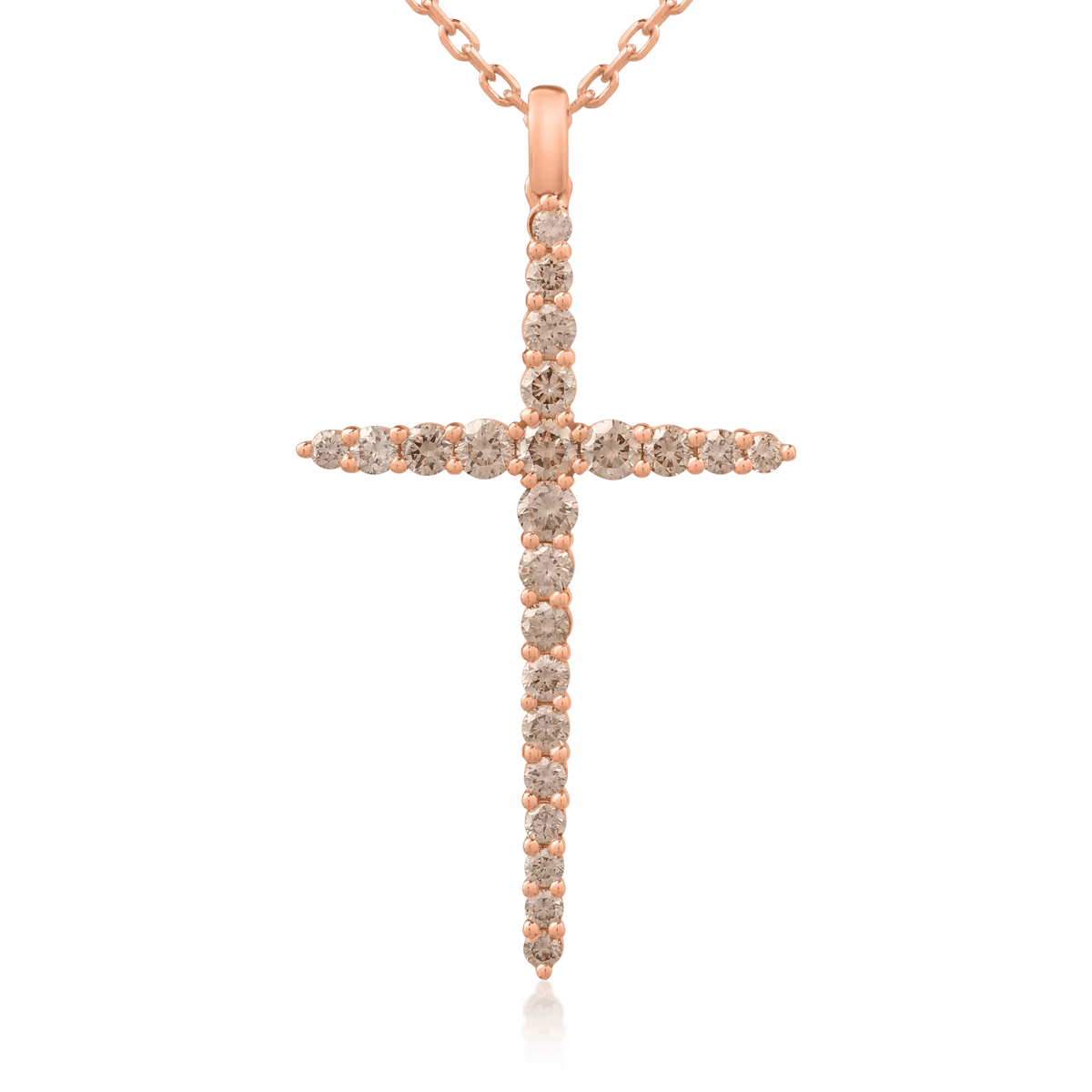 Lanț cu pandantiv cruce din aur roz cu diamante maro de 1ct Lanț cu pandantiv cruce din aur roz cu diamante maro de 1ct