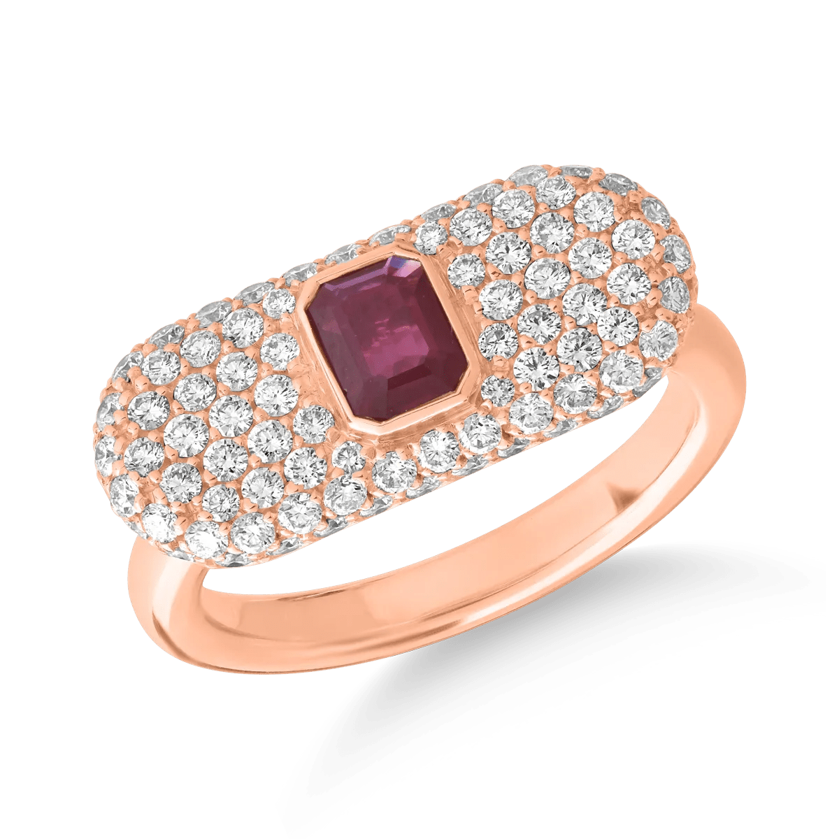 Inel din aur roz cu rubin de 0.4ct și diamante de 0.9ct Inel din aur roz cu rubin de 0.4ct și diamante de 0.9ct