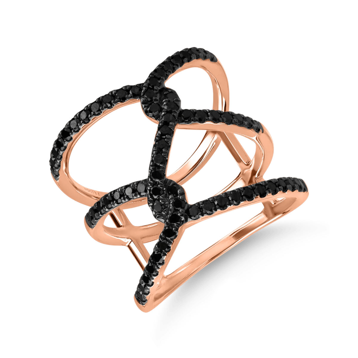 Inel geometric din aur roz cu diamante negre microsetting 0.7ct Inel geometric din aur roz cu diamante negre microsetting 0.7ct