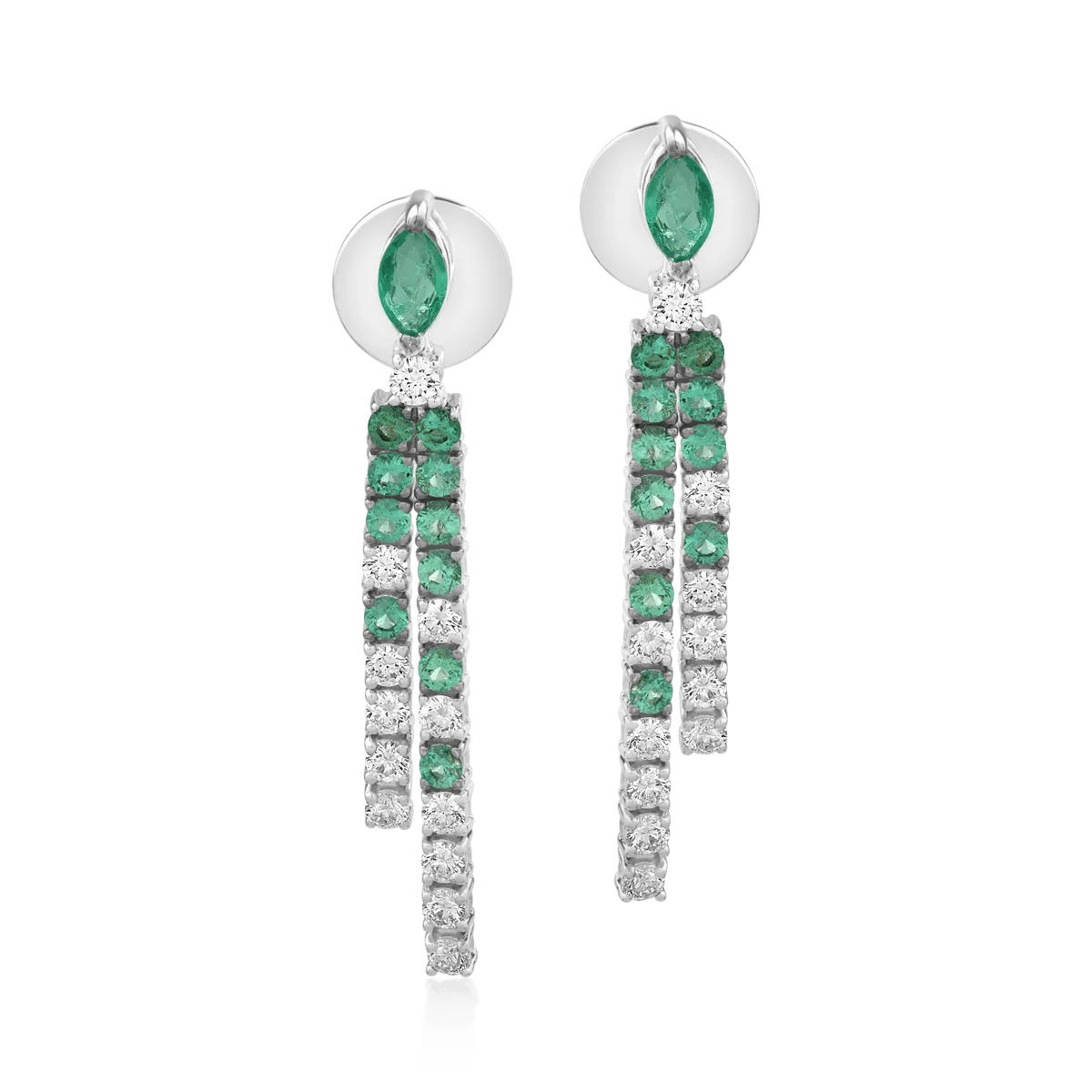 Cercei din aur alb cu smaralde și diamante Cercei din aur alb cu smaralde și diamante