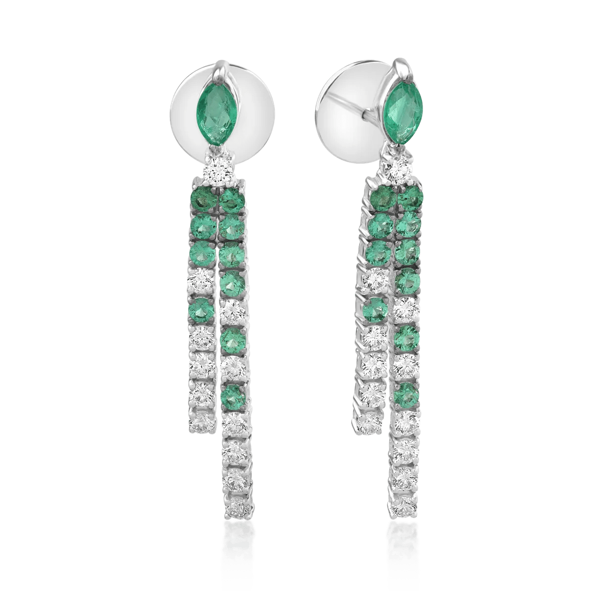 Cercei din aur alb cu smaralde de 0.9ct și diamante de 0.7ct Cercei din aur alb cu smaralde de 0.9ct și diamante de 0.7ct