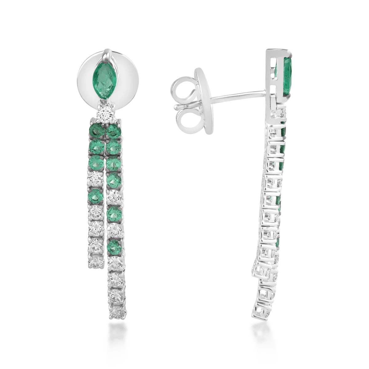 Cercei din aur alb cu smaralde și diamante Cercei din aur alb cu smaralde și diamante