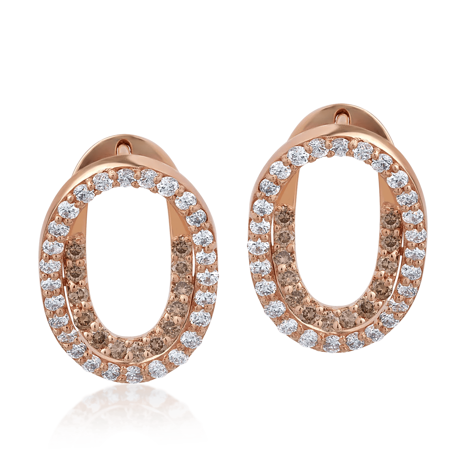 Cercei din aur roz cu diamante maro de 0.41ct și diamante transparente de 0.8ct – Teilor Cercei din aur roz cu diamante maro de 0.41ct și diamante transparente de 0.8ct – Teilor
