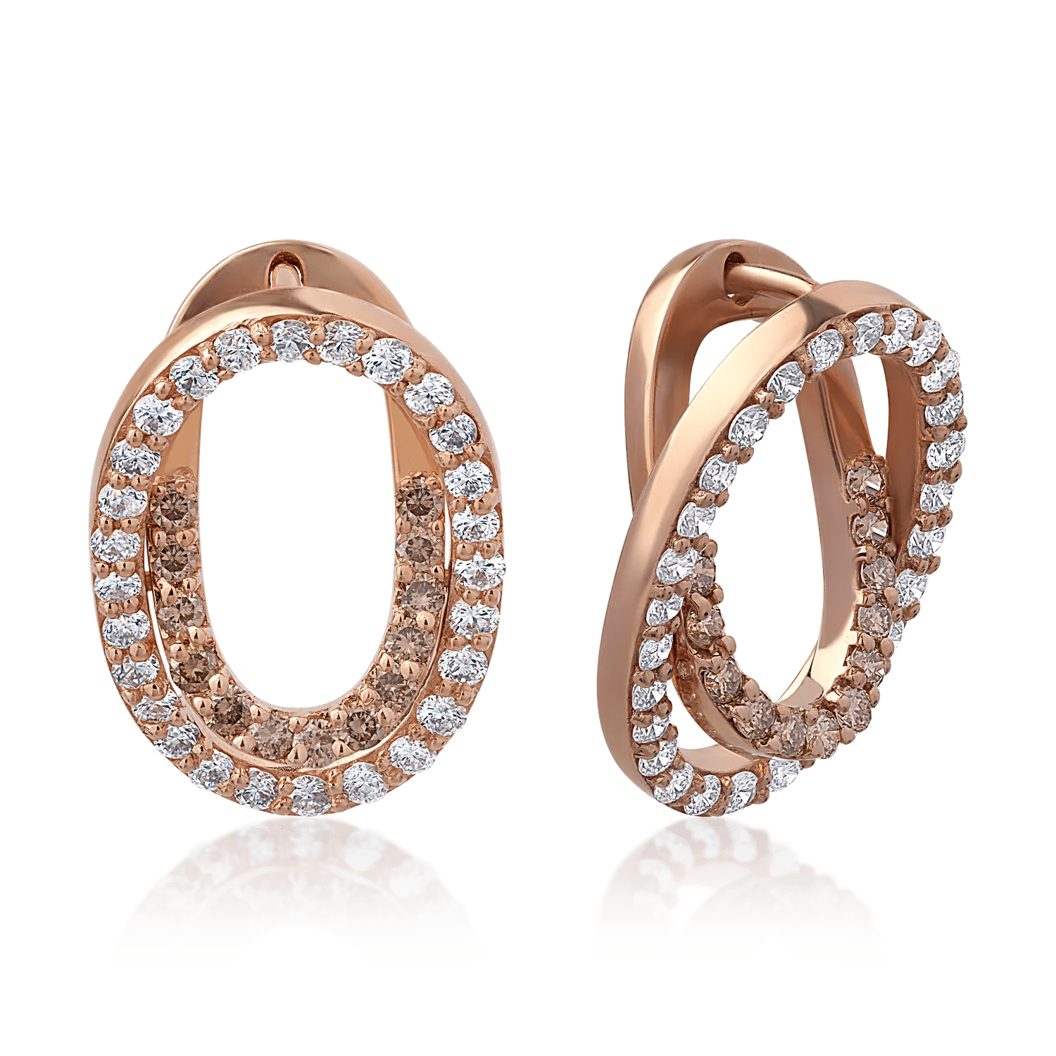 Cercei din aur roz cu diamante maro 0.41ct și diamante transparente 0.8ct Cercei din aur roz cu diamante maro 0.41ct și diamante transparente 0.8ct