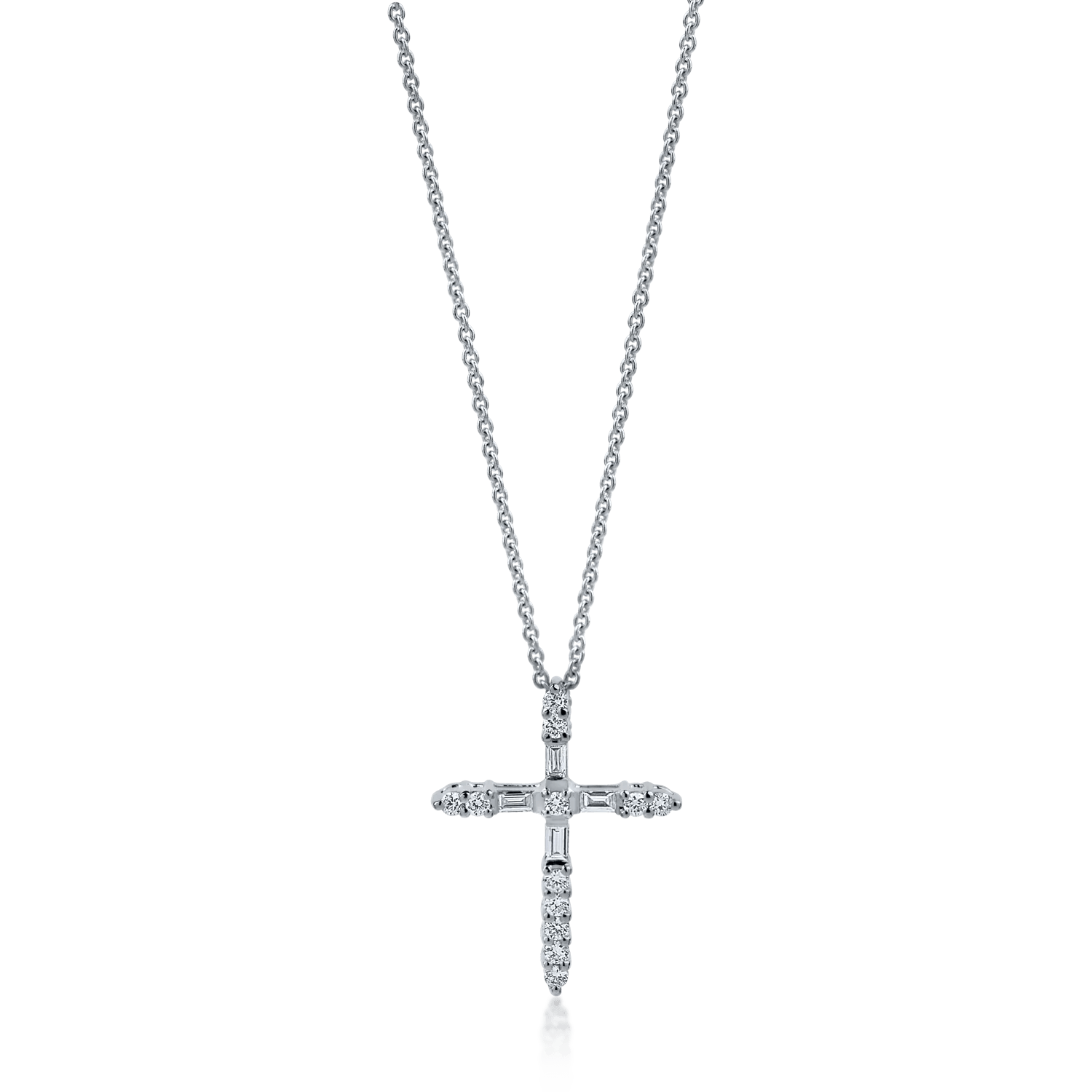 Lanț cu pandantiv cruce din aur alb cu diamante de 0.3ct Lanț cu pandantiv cruce din aur alb cu diamante de 0.3ct