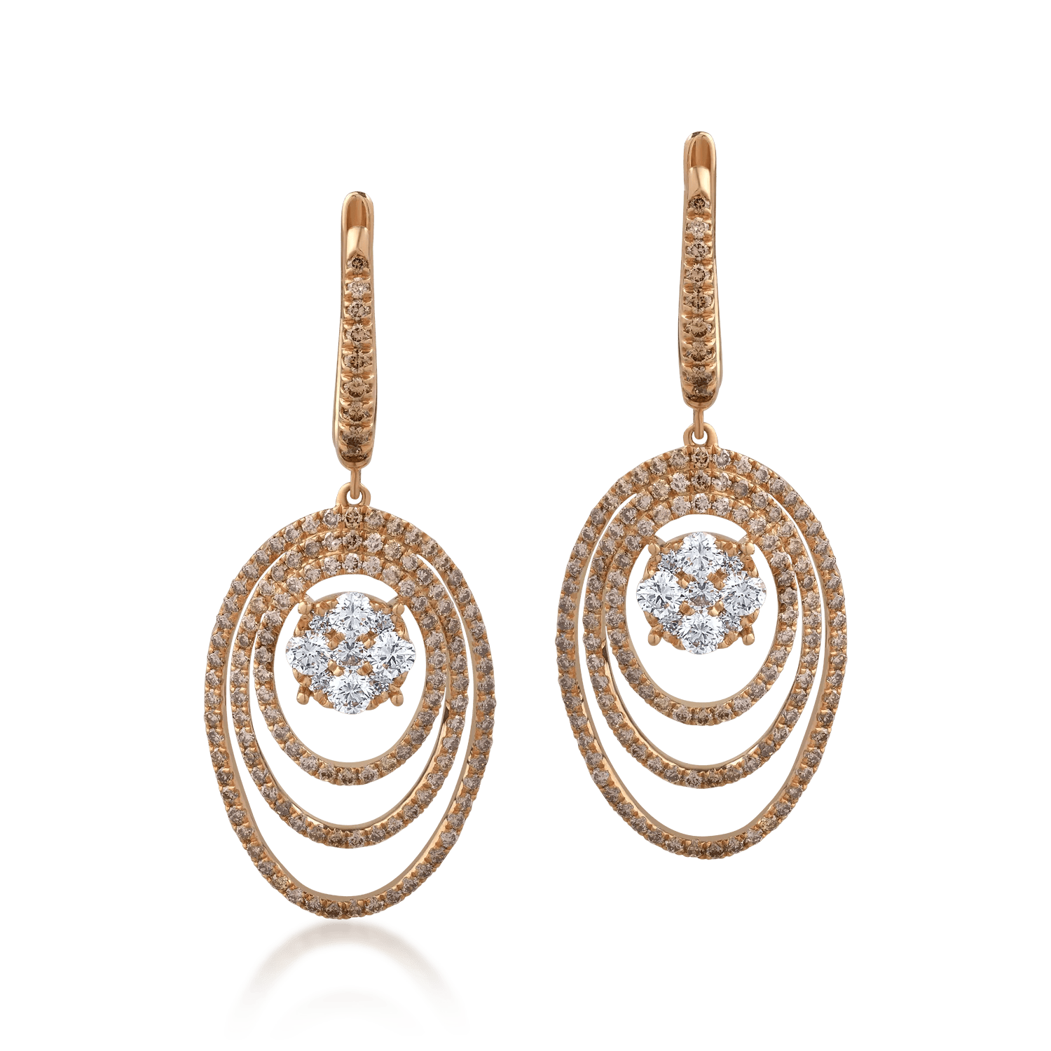 Cercei din aur roz cu diamante transparente de 0.88ct și diamante maro de 1.45ct – Teilor Cercei din aur roz cu diamante transparente de 0.88ct și diamante maro de 1.45ct – Teilor