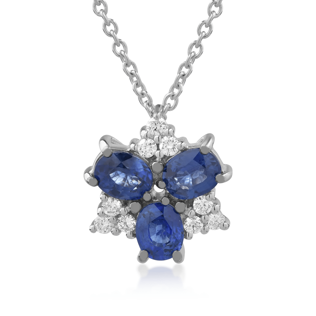 Lanț cu pandantiv din aur alb, safire ovale de 1.65ct și diamante de 0.17ct Lanț cu pandantiv din aur alb, safire ovale de 1.65ct și diamante de 0.17ct