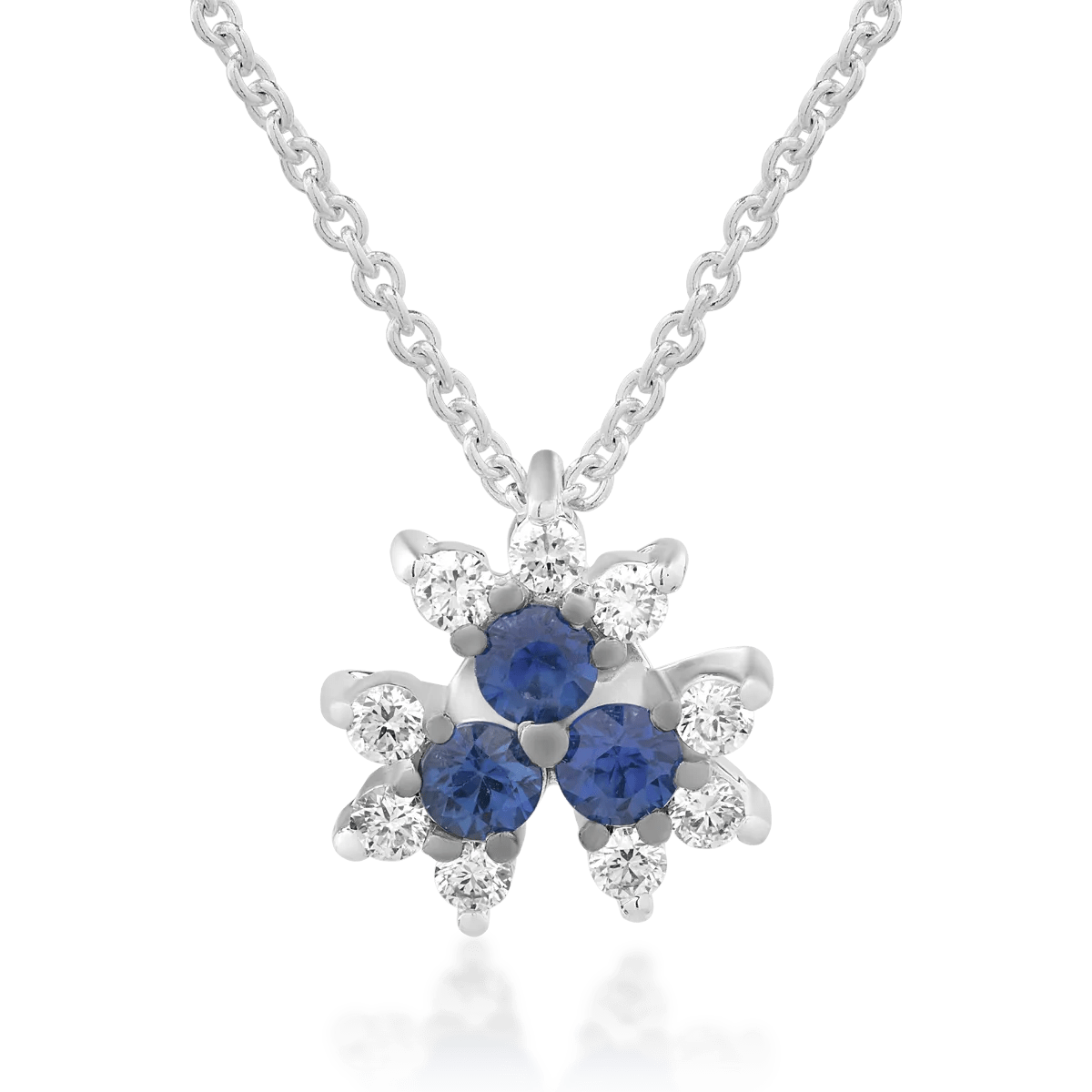 Lanț cu pandantiv din aur alb cu safire de 0.3ct și diamante de 0.17ct Lanț cu pandantiv din aur alb cu safire de 0.3ct și diamante de 0.17ct
