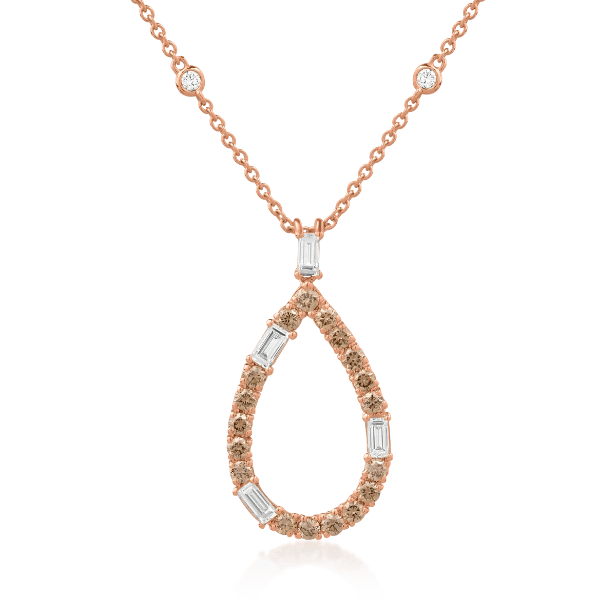 Lanț cu pandantiv din aur roz cu diamante maro și diamante incolore de 1.41ct Lanț cu pandantiv din aur roz cu diamante maro și diamante incolore de 1.41ct