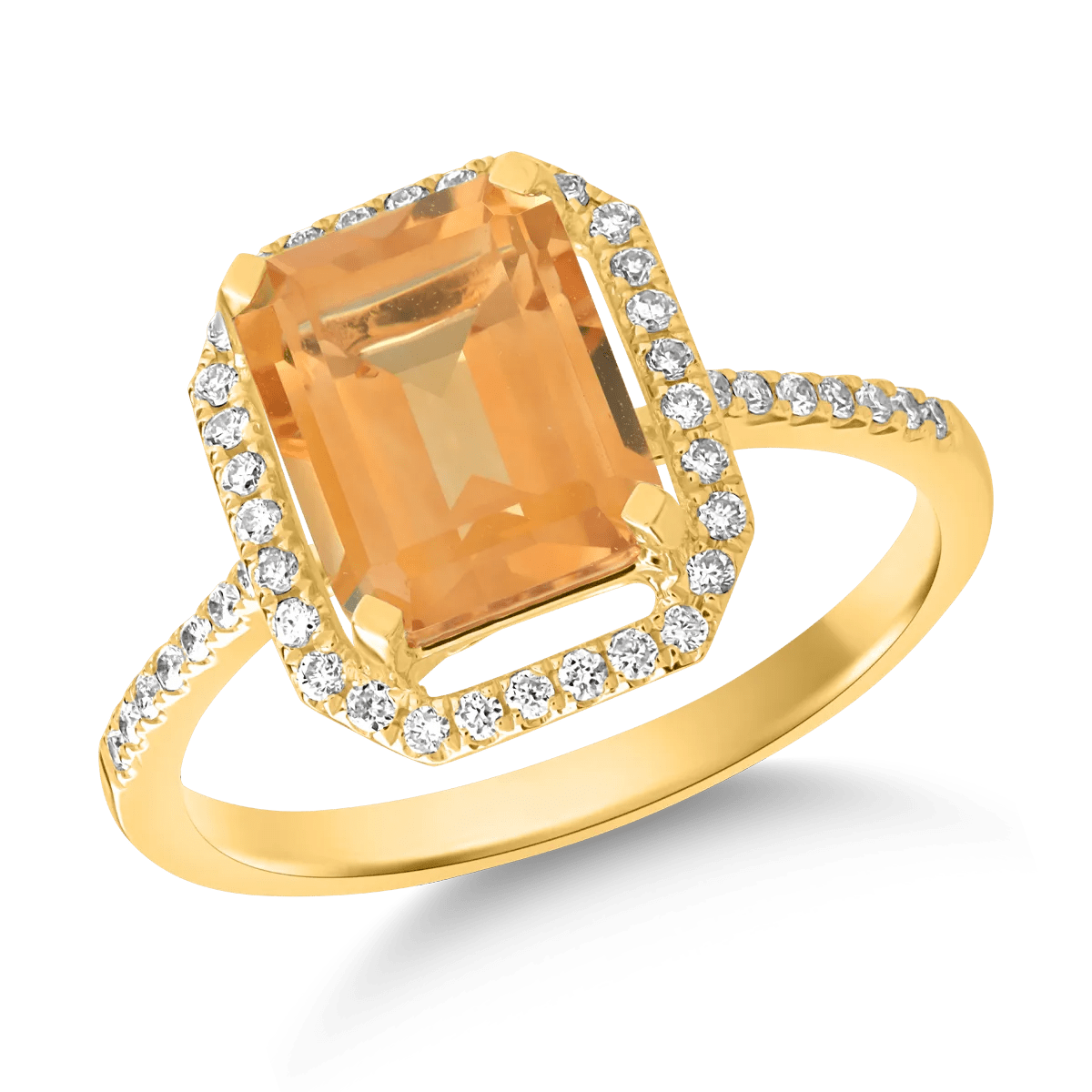 Inel din aur galben cu citrin de 2.123ct și diamante de 0.23ct Inel din aur galben cu citrin de 2.123ct și diamante de 0.23ct