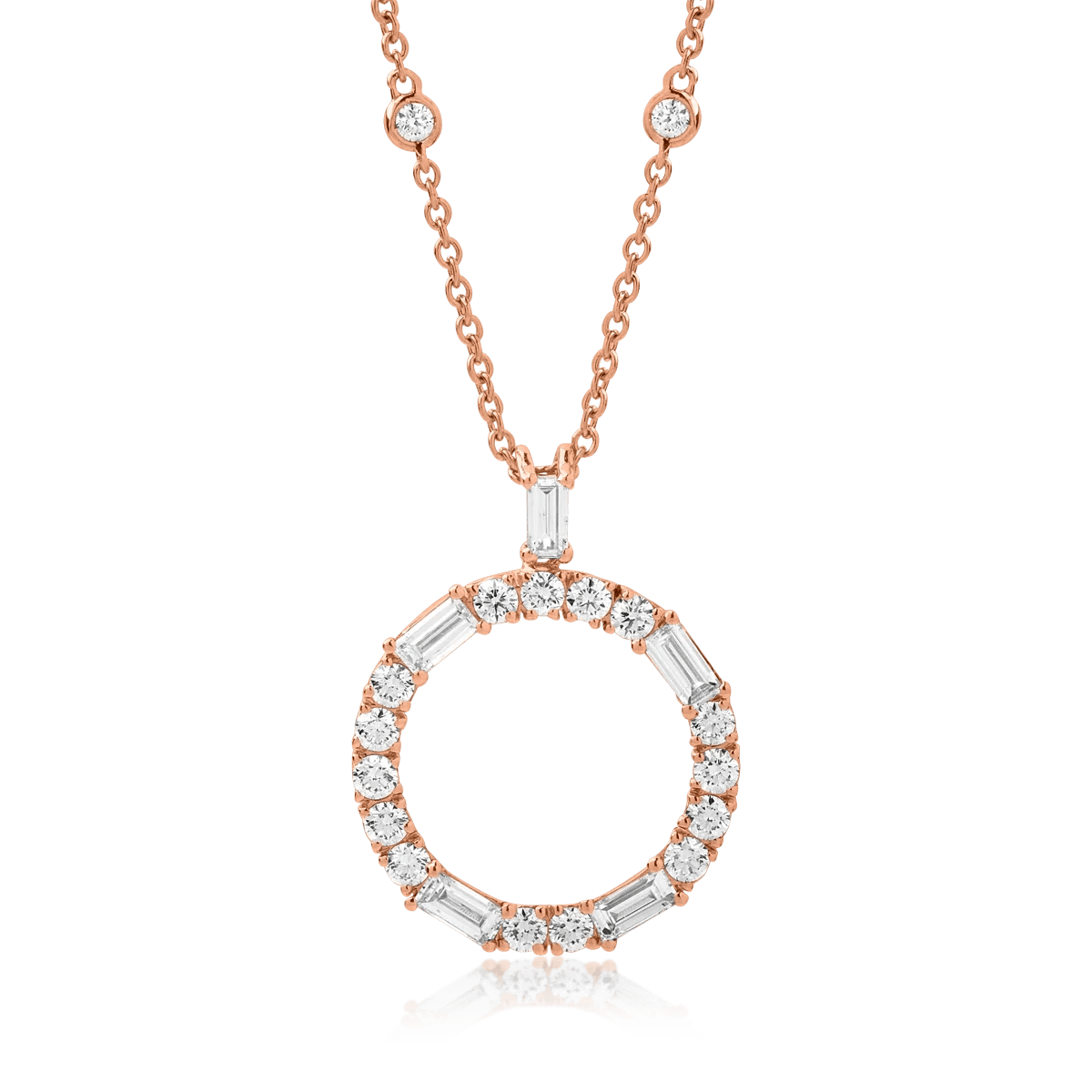 Lanț cu pandantiv cerc din aur roz și diamante (1.38ct) Lanț cu pandantiv cerc din aur roz și diamante (1.38ct)