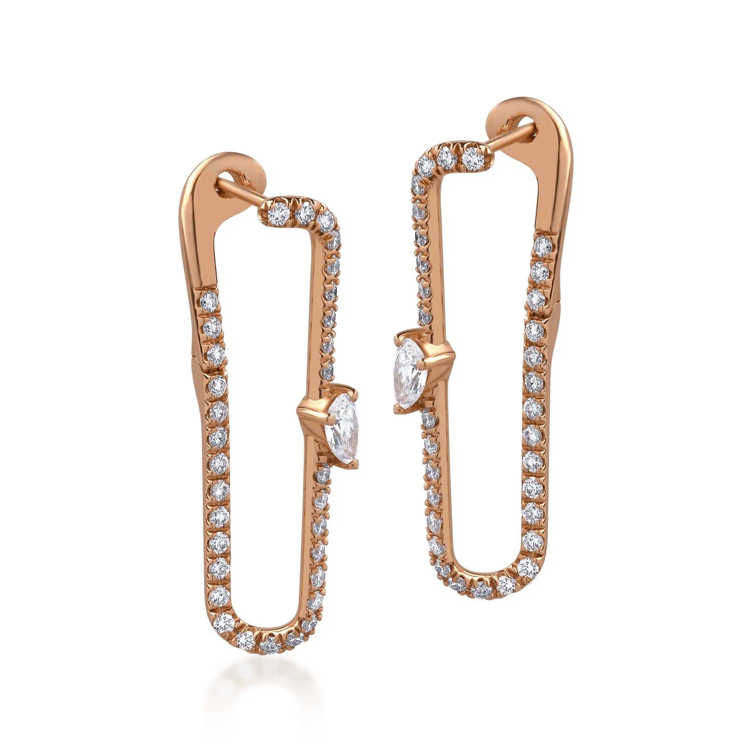 Cercei din aur roz cu diamante pear și rotunde de 1.55ct Cercei din aur roz cu diamante pear și rotunde de 1.55ct