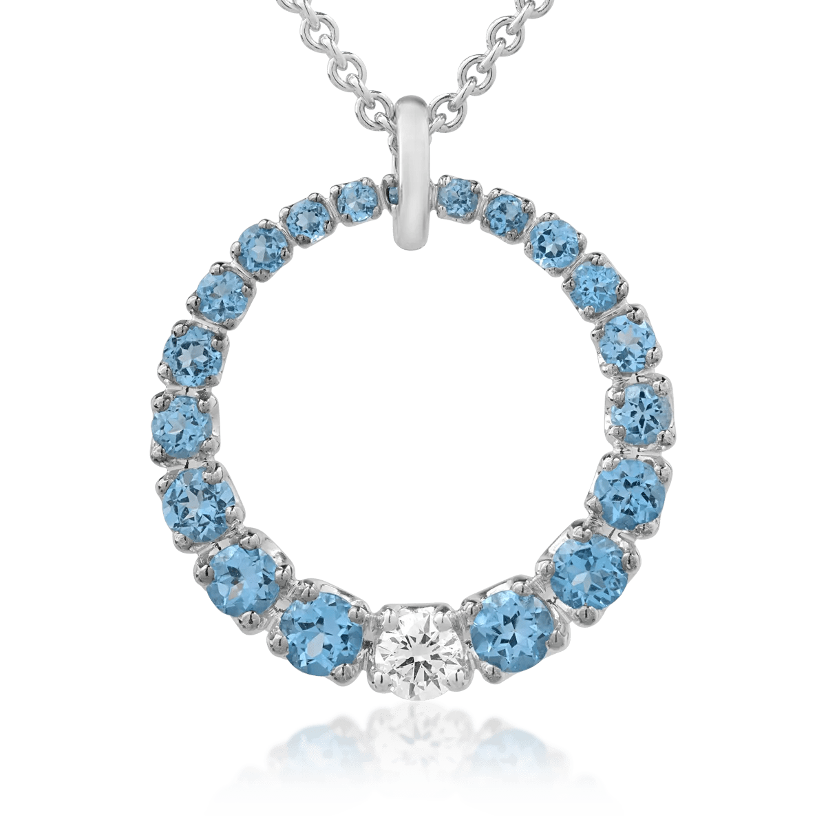 Lanţ cu pandantiv din aur alb cu diamant de 0.59ct şi topaze albastre de 4.92ct Lanţ cu pandantiv din aur alb cu diamant de 0.59ct şi topaze albastre de 4.92ct