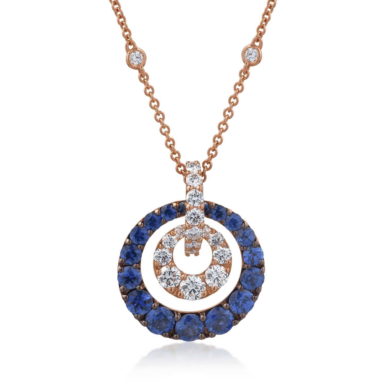 Lanț cu pandantiv din aur roz cu safire 2.46ct și diamante 1.17ct Lanț cu pandantiv din aur roz cu safire 2.46ct și diamante 1.17ct