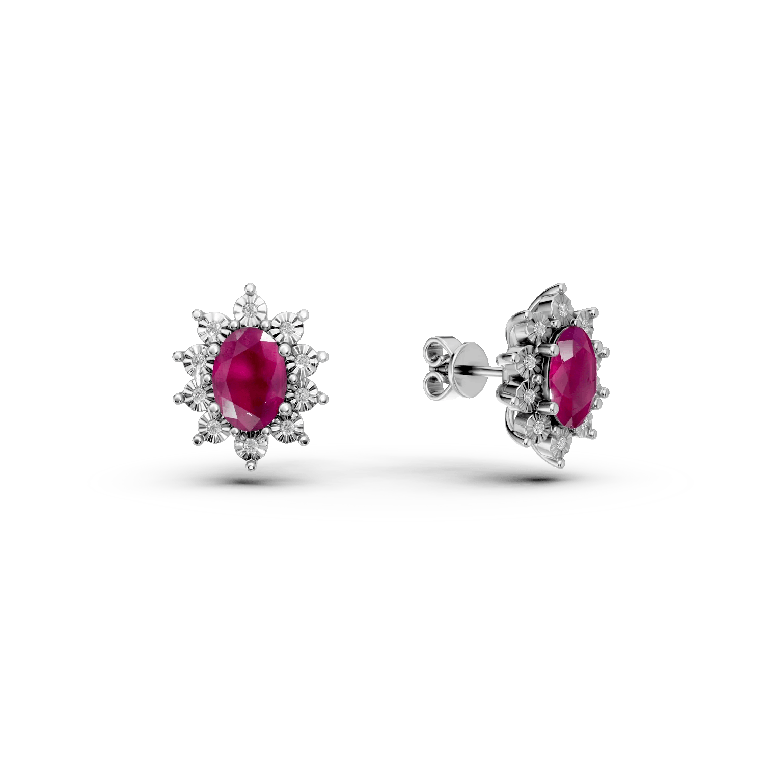 Cercei din aur alb cu rubine ovale de 1.96ct și diamante de 0.05ct Cercei din aur alb cu rubine ovale de 1.96ct și diamante de 0.05ct