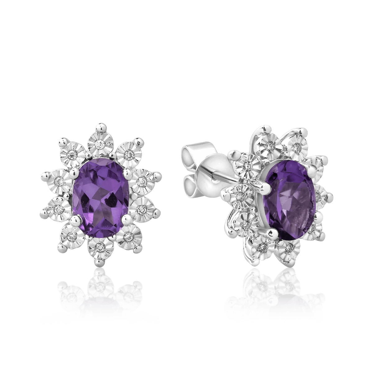 Cercei aur alb cu ametiste ovale 1.44ct și diamante 0.05ct Cercei aur alb cu ametiste ovale 1.44ct și diamante 0.05ct
