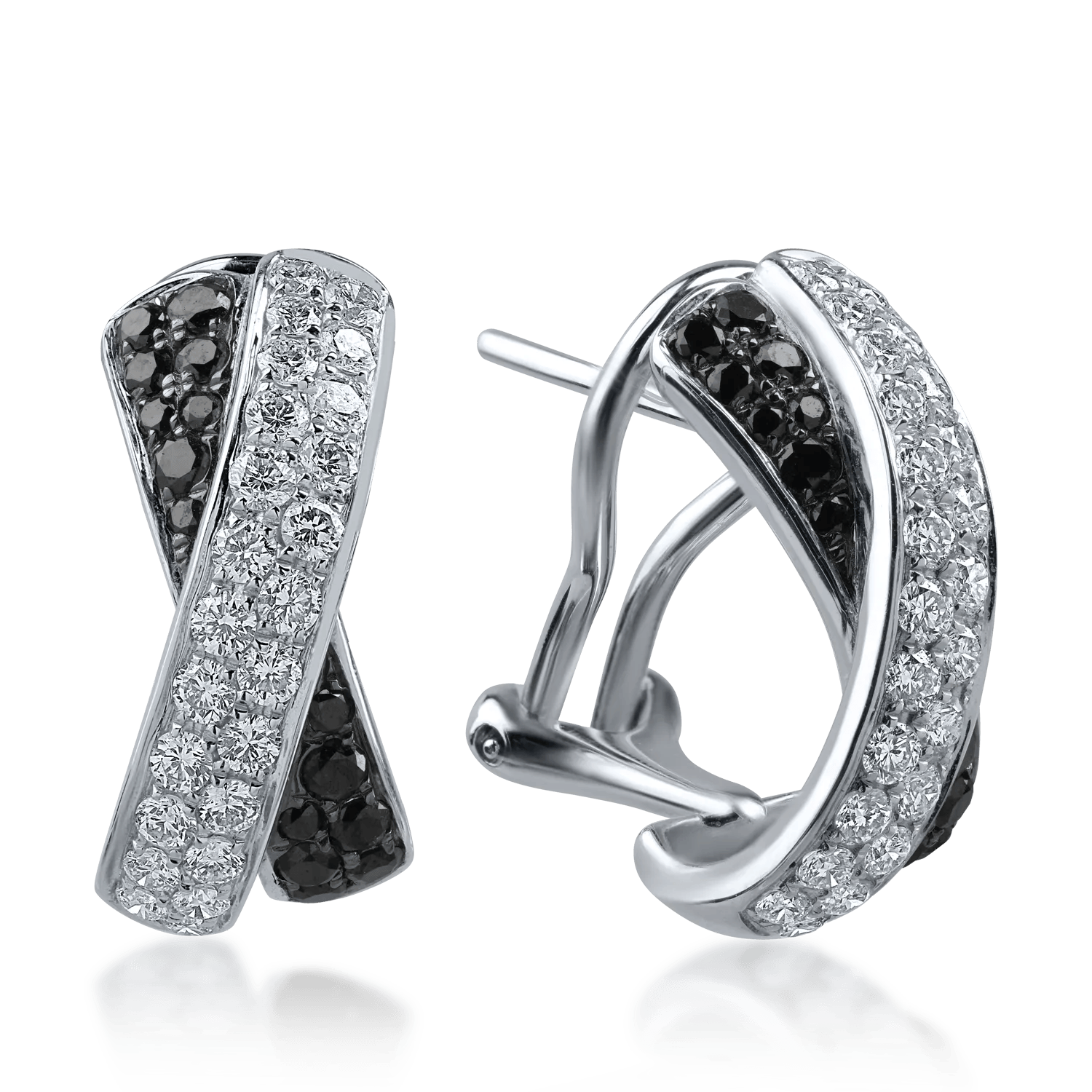 Cercei din aur alb cu diamante transparente de 0.78ct și diamante negre de 0.41ct – Teilor Cercei din aur alb cu diamante transparente de 0.78ct și diamante negre de 0.41ct – Teilor