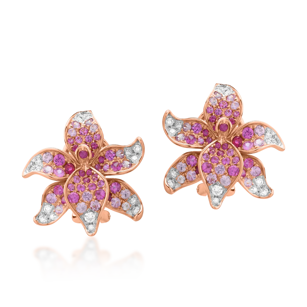 Cercei florali din aur roz cu pietre prețioase de 2.1ct Cercei florali din aur roz cu pietre prețioase de 2.1ct