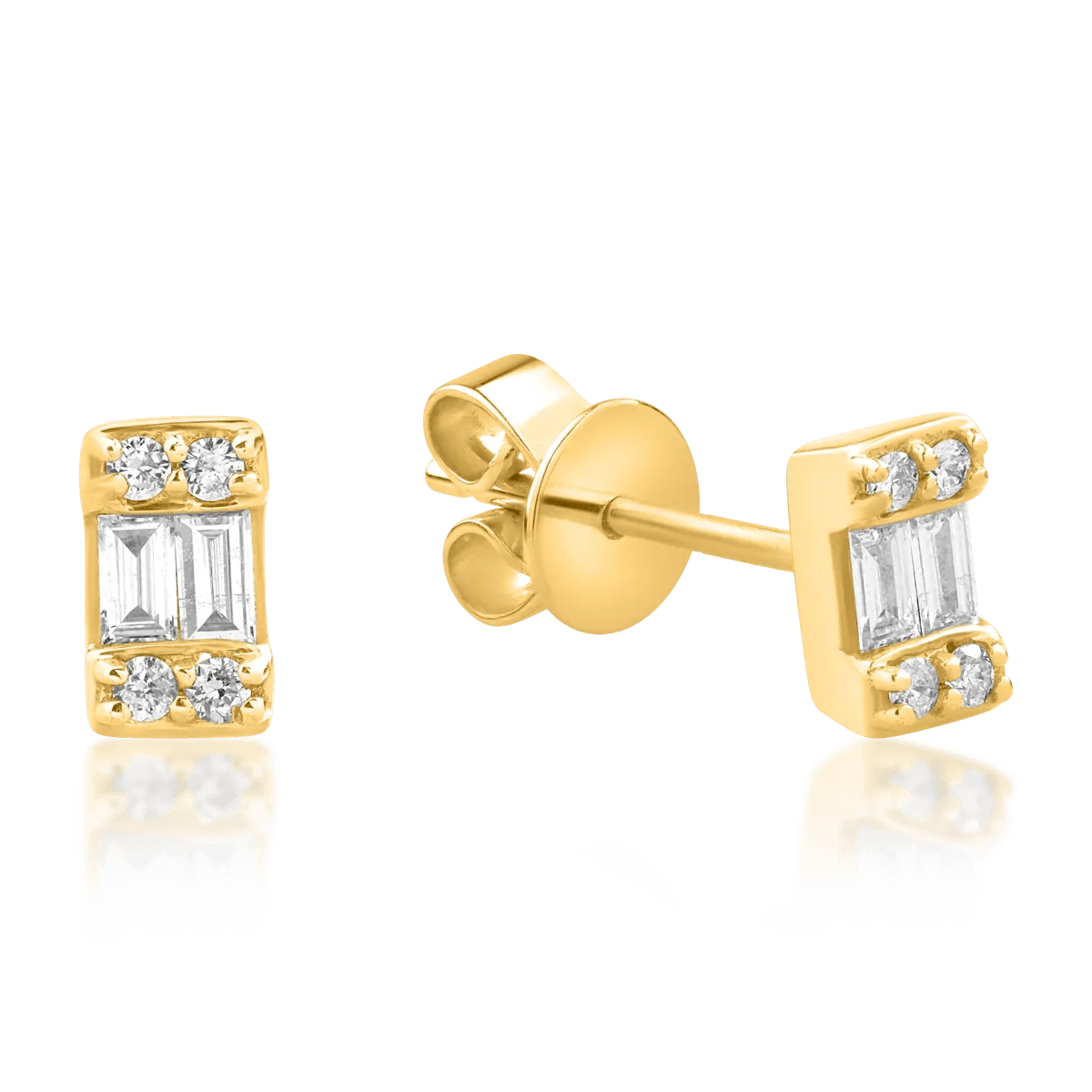 Cercei aur galben cu diamante baguette și rotunde 0.17ct Cercei aur galben cu diamante baguette și rotunde 0.17ct