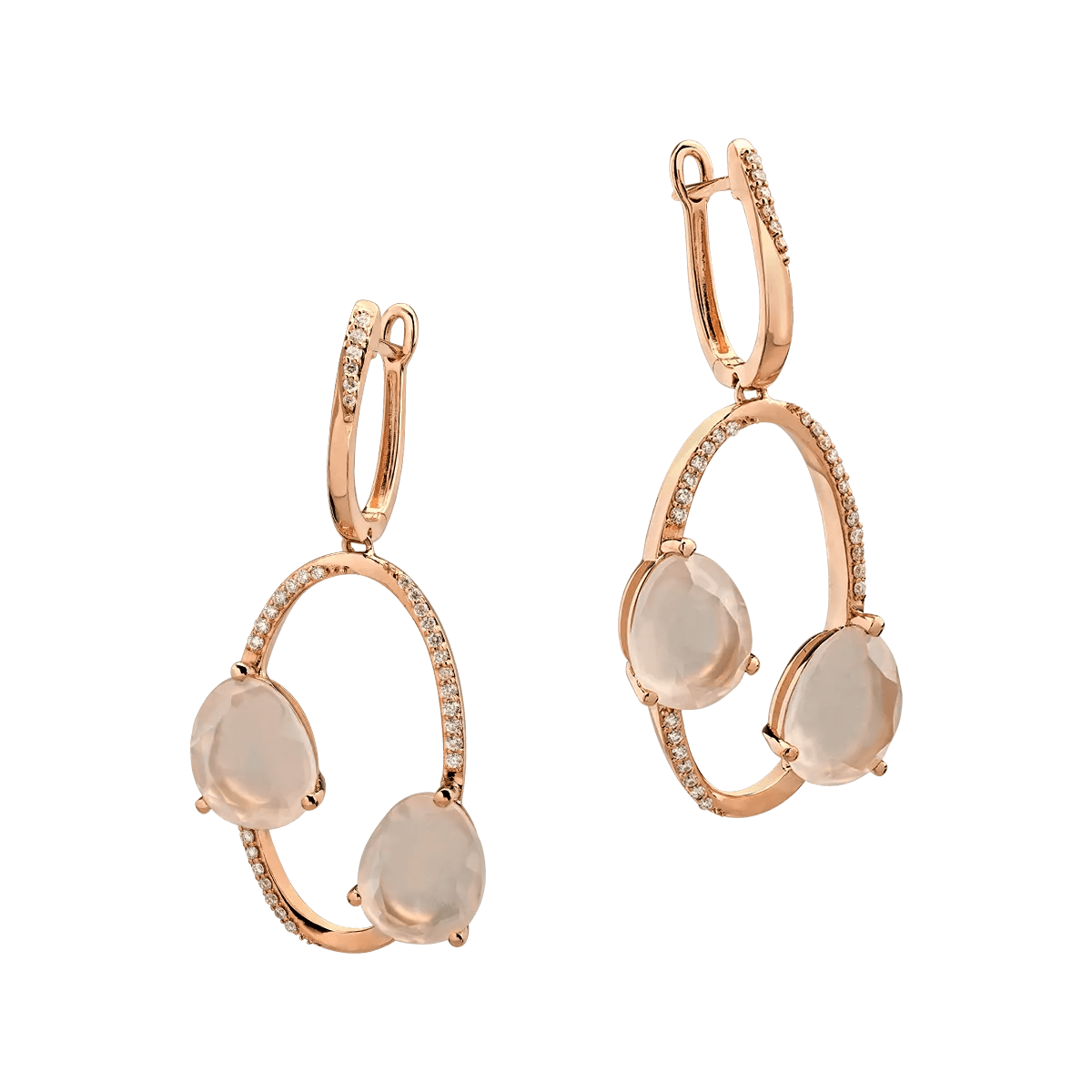 Cercei din aur roz cu quartz roz de 7.655ct și diamante de 0.277ct Cercei din aur roz cu quartz roz de 7.655ct și diamante de 0.277ct