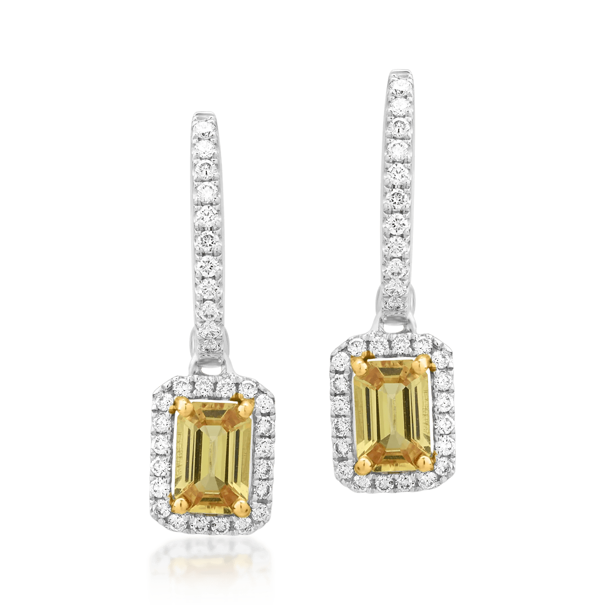 Cercei din aur alb cu safire galbene emerald de 1.26ct și diamante de 0.37ct – Teilor Cercei din aur alb cu safire galbene emerald de 1.26ct și diamante de 0.37ct – Teilor