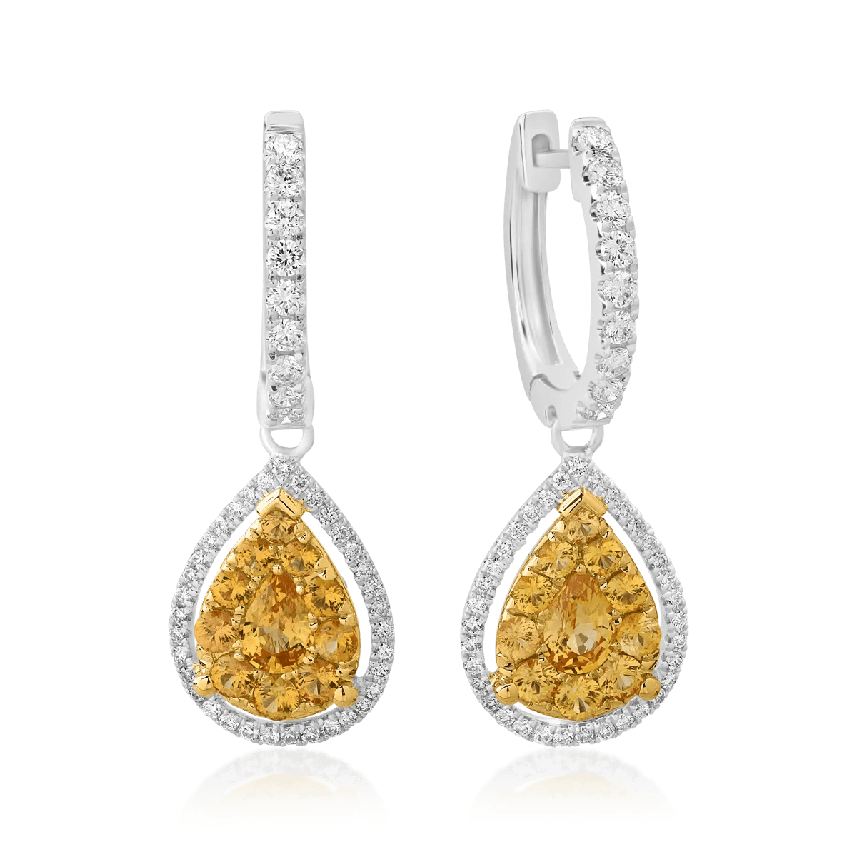 Cercei din aur alb-galben cu safire galbene de 0.94ct și diamante de 0.48ct Cercei din aur alb-galben cu safire galbene de 0.94ct și diamante de 0.48ct