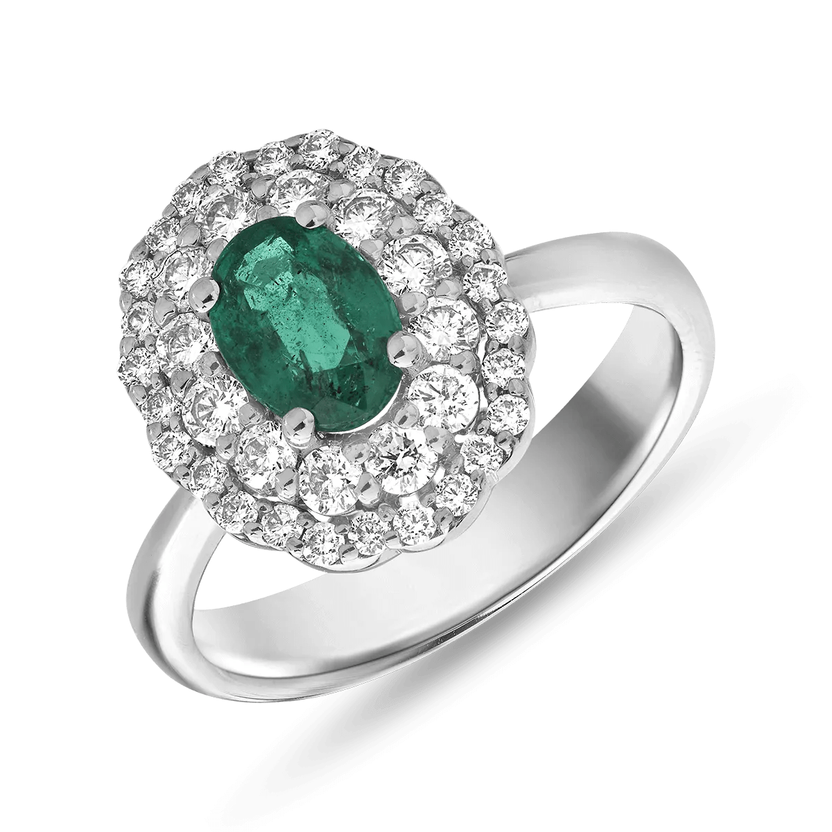 Inel din aur alb cu smarald de 0.7ct și diamante de 0.5ct Inel din aur alb cu smarald de 0.7ct și diamante de 0.5ct