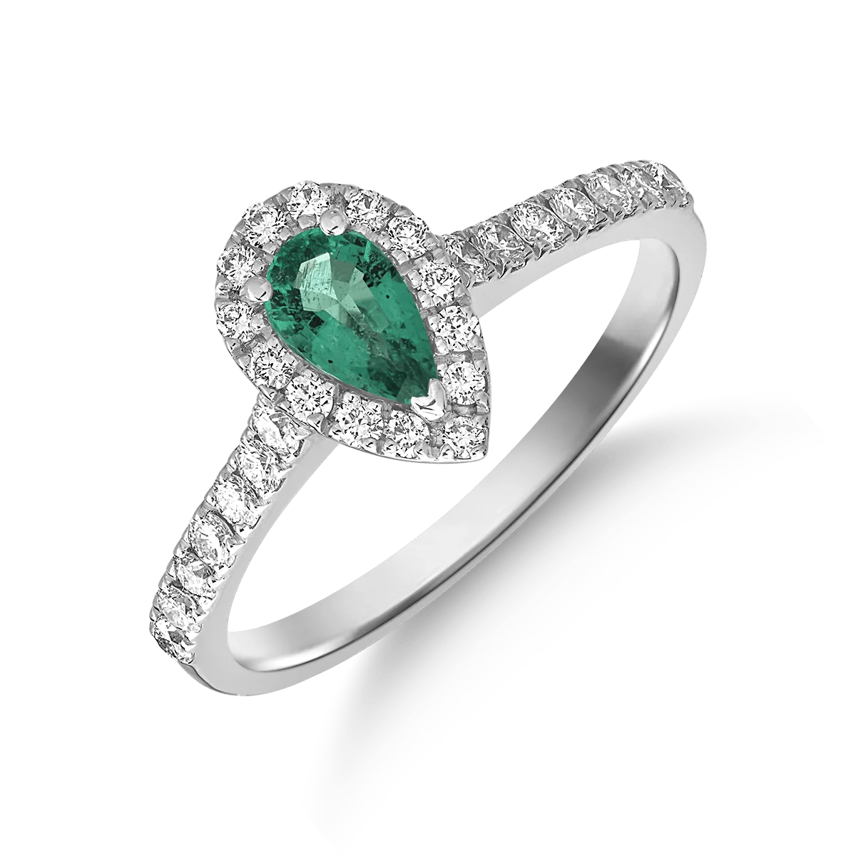 Inel din aur alb cu smarald de 0.4ct și diamante de 0.3ct Inel din aur alb cu smarald de 0.4ct și diamante de 0.3ct
