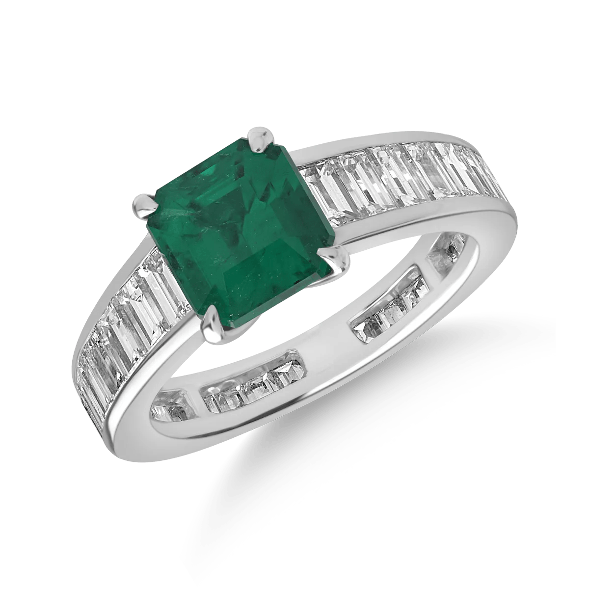 Inel din aur alb cu smarald de 2.1ct și diamante de 2.4ct Inel din aur alb cu smarald de 2.1ct și diamante de 2.4ct