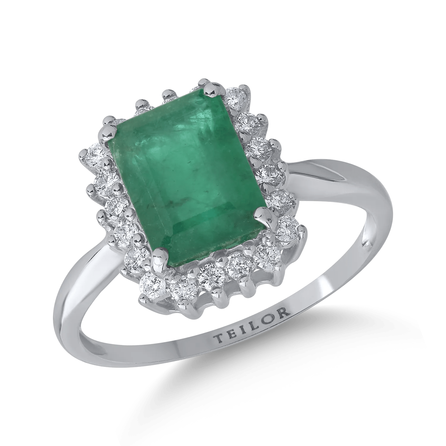 Inel din aur alb cu smarald de 1.5ct şi diamante de 0.19ct Inel din aur alb cu smarald de 1.5ct şi diamante de 0.19ct