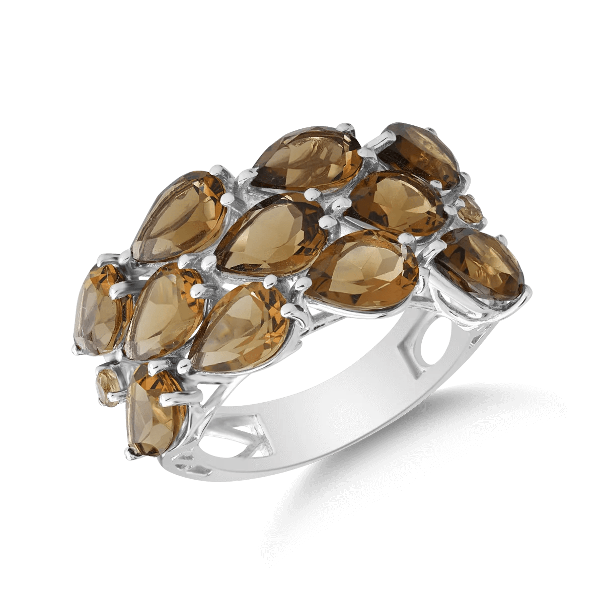 Inel din aur alb cu pietre de cuarț coniac pear 7.5ct Inel din aur alb cu pietre de cuarț coniac pear 7.5ct