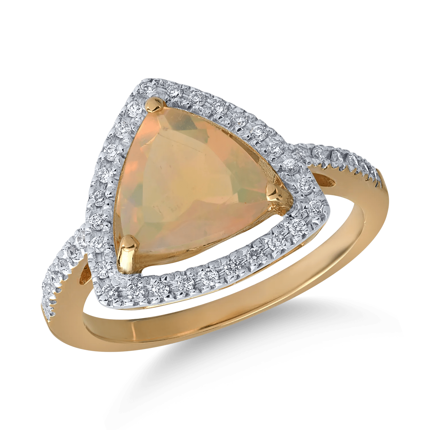 Inel din aur galben cu opal trillion de 1.2ct și diamante de 0.1ct Inel din aur galben cu opal trillion de 1.2ct și diamante de 0.1ct
