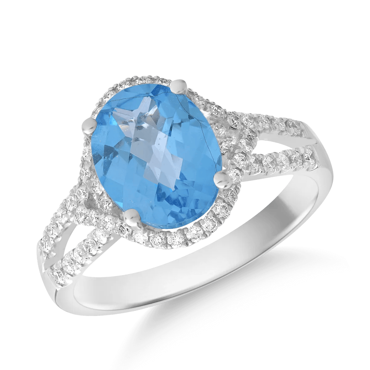 Inel din aur alb cu topaz albastru oval de 3.5ct și diamante de 0.3ct – Teilor Inel din aur alb cu topaz albastru oval de 3.5ct și diamante de 0.3ct – Teilor