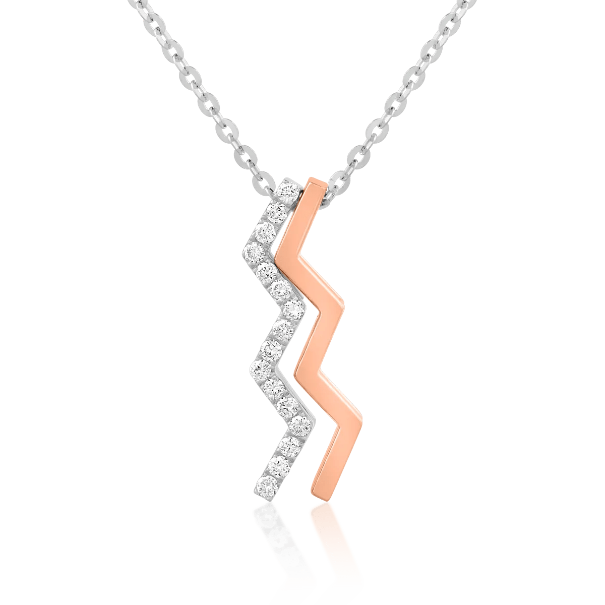 Lanţ cu pandantiv din aur alb-roz cu diamante de 0.105ct Lanţ cu pandantiv din aur alb-roz cu diamante de 0.105ct