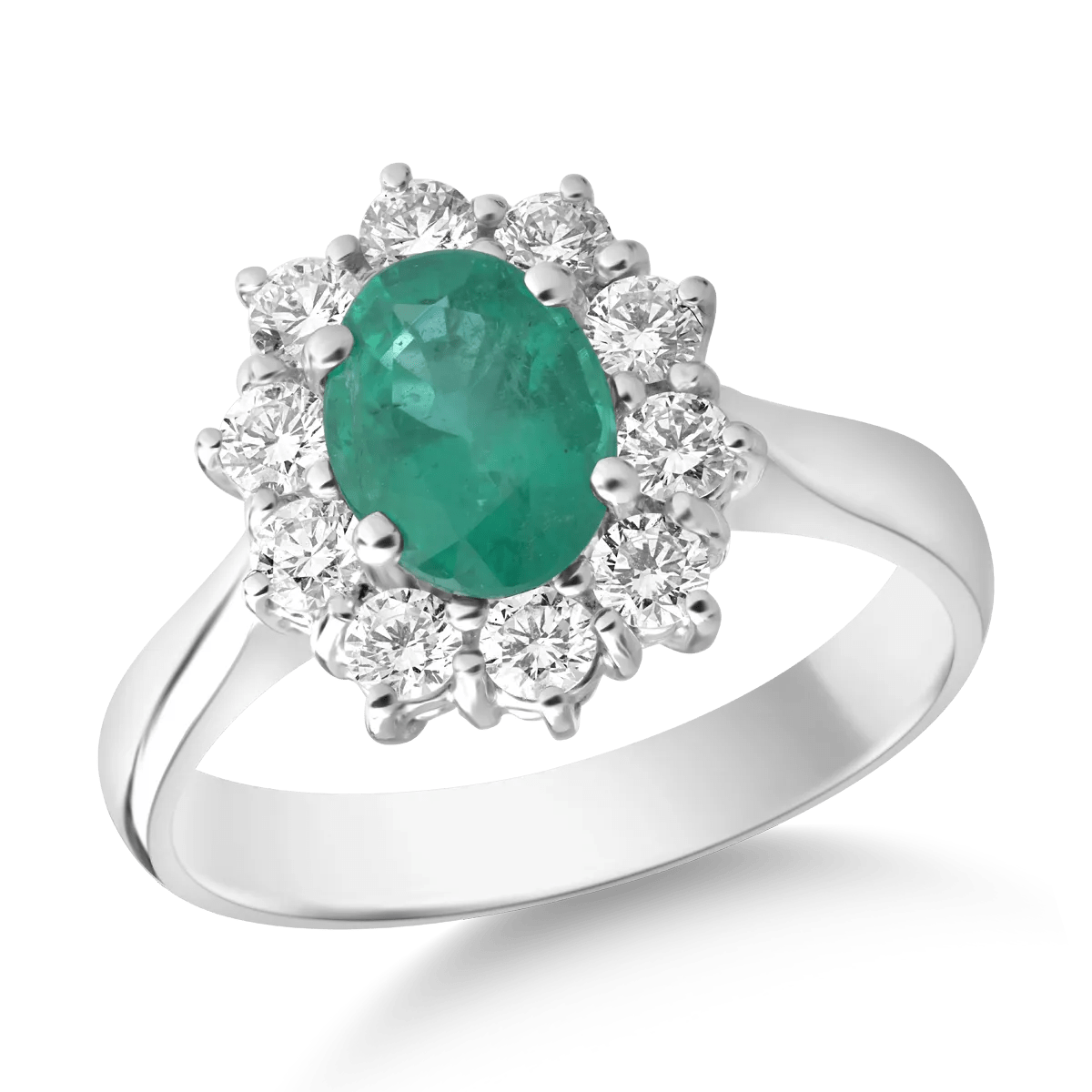 Inel din aur alb cu smarald oval de 1.09ct și diamante de 0.5ct Inel din aur alb cu smarald oval de 1.09ct și diamante de 0.5ct