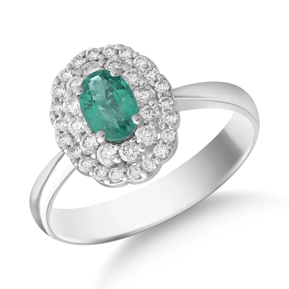 Inel din aur alb cu smarald oval de 0.4ct și diamante de 0.3ct Inel din aur alb cu smarald oval de 0.4ct și diamante de 0.3ct