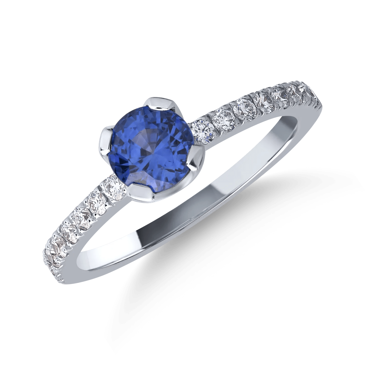 Inel din aur alb cu safir de 1.02ct și diamante de 0.29ct Inel din aur alb cu safir de 1.02ct și diamante de 0.29ct