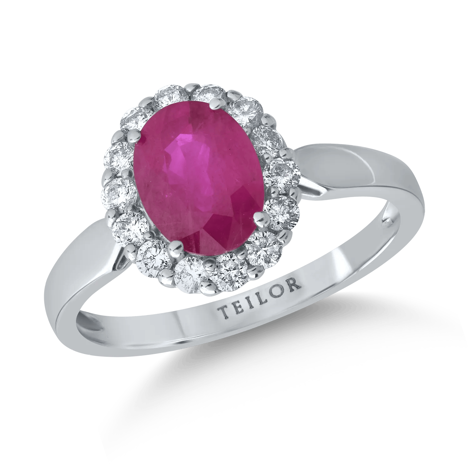 Inel din aur alb cu rubin oval de 1.6ct și diamante de 0.3ct – Teilor Inel din aur alb cu rubin oval de 1.6ct și diamante de 0.3ct – Teilor