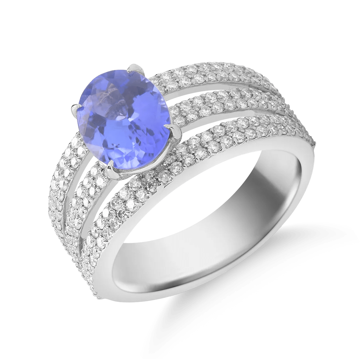 Inel din aur alb cu tanzanit de 2.09ct și diamante de 0.8ct Inel din aur alb cu tanzanit de 2.09ct și diamante de 0.8ct